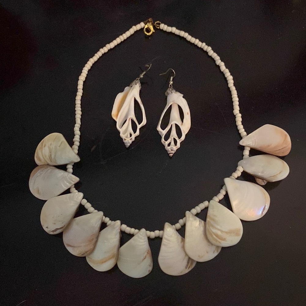 Shell mother of pearl necklace and earrings
